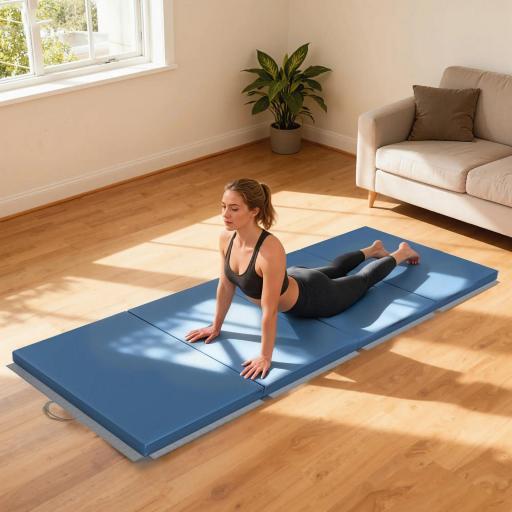 Colchoneta Gimnasia Plegable de Grosor 5 cm con Asas de Transporte para Yoga Aeróbic 240x120x5 cm Azul Claro [5]