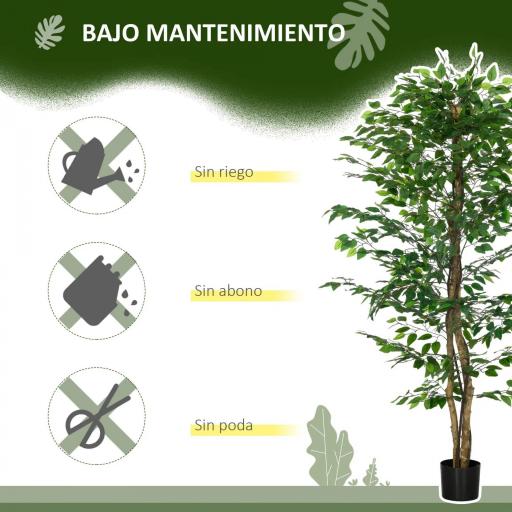 Planta Artificial con Troncos Naturales 180 cm Ficus Sintética con 1260 Hojas Decoración para Hogar Verde [5]