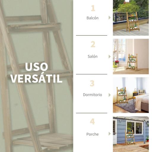 Soporte para Plantas de Madera de 3 Niveles Estantería para Plantas Plegable Soporte para Macetas 60x37x93 cm Natural [3]