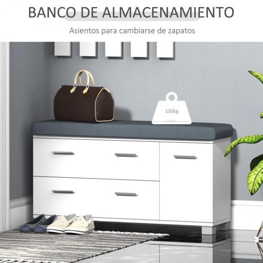 Conjunto de Recibidor de Entrada con Espejo Perchero Zapatero 3 Ganchos Estante y 2 Cajones para Pasillo Blanco [5]