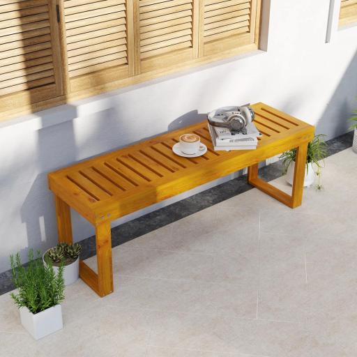 Banco de Jardín de Madera de 2 Plazas con Asiento de Lamas Carga 300 kg para Exteriores 120x34x43 cm Teca [4]