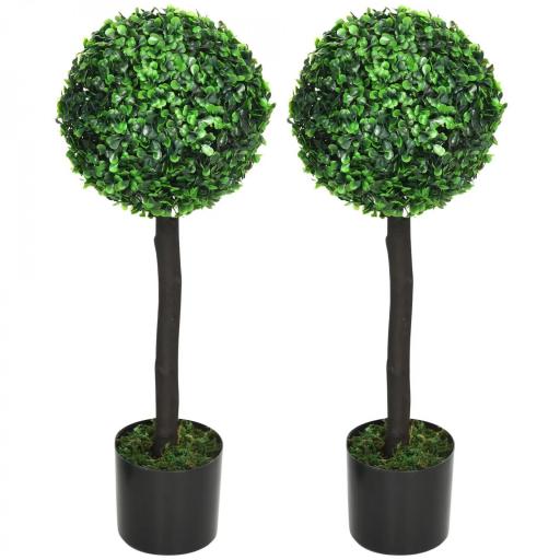 Set de 2 Arbustos Artificiales Decorativos 60cm Boj Sintético para Decoración Interior y Exterior Ø20x60 cm Verde [9]