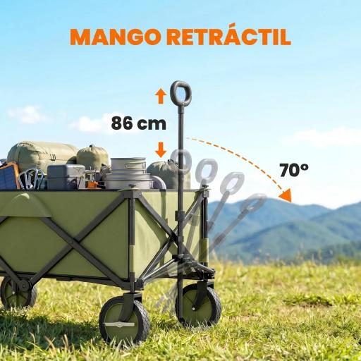 Carro Plegable de Transporte con Mango Telescópico Tablero Plegable y 5 Bolsillos para Playa 108x55x93 cm Verde [8]