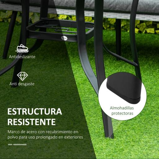 Mesa de Cristal de Jardín con Agujero para Sombrilla Mesa para Comer Redonda con Marco de Acero para Exterior Terraza Balcón Ø106,5x71 cm Negro [5]