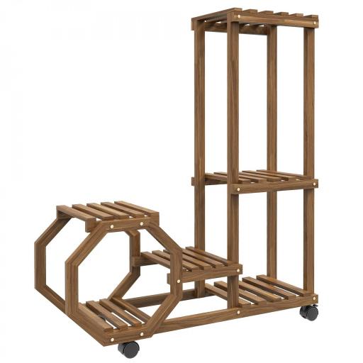 Soporte para Plantas con Ruedas Soporte para Macetas de 5 Niveles de Madera Uso Interno Externo 86x30x102 cm Carbonizado [9]