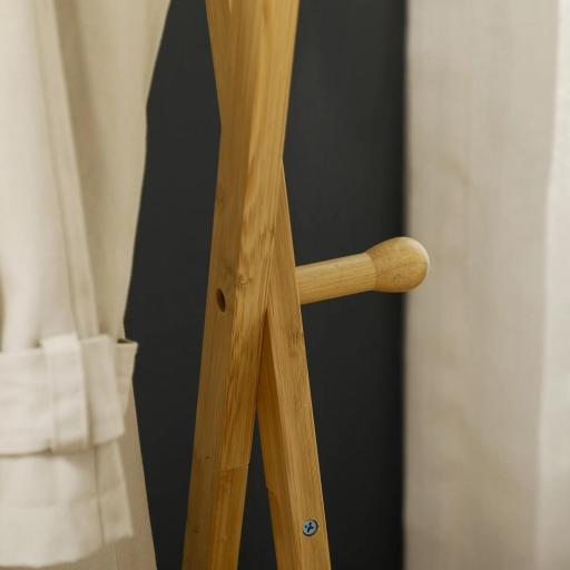 Perchero de Pie de Bambú con Estante para Zapatos 2 Barras y 2 Ganchos para Dormitorio Entrada 74x42x150 cm Natural [2]