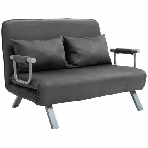 Sofá Cama de 2 Plazas con Respaldo Ajustable en 5 Posiciones Tapizado con Tacto de Ante y Cojines 111x80x78 cm Gris [9]