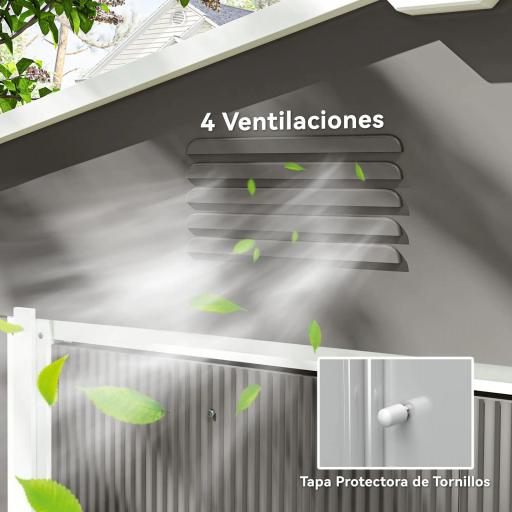 Cobertizo de Jardín Exterior 3,6 m² 236x174x190 cm con 2 Puertas Correderas Techo Inclinado y 4 Ventanas Gris Claro [2]