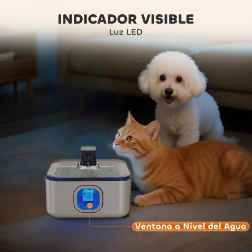 Fuente para Gatos de Acero Inoxidable 5L Bebedero Gatos Automático con Luz LED Bomba Súper Silenciosa y Filtro Plata [5]