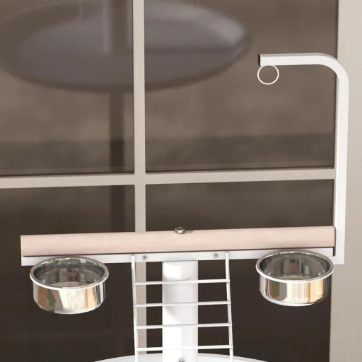 Comedero para Pájaros de Pie Ø60x138 cm con 4 Ruedas 2 Cuenco de Acero Inoxidable y 2 Perchas Blanco [5]