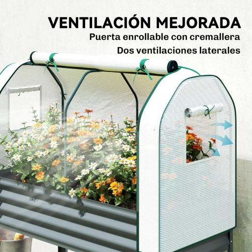 Huerto Urbano Elevado con Cubierta de Invernadero y Estante Inferior para Cultivo Plantas 120x55x140 cm Gris Oscuro [4]