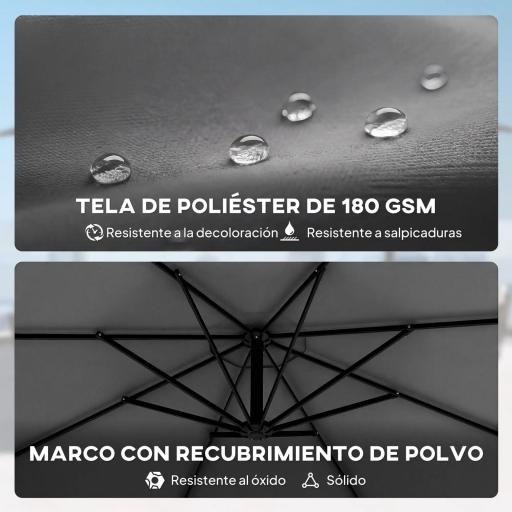 Parasol Excéntrico Ø300 cm con Base Cruzada Manivela Funda Protectora y Cuerdas de Viento UPF30+ Gris Oscuro [5]