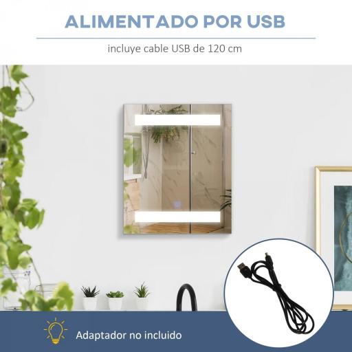 Armario de Baño con Espejo y Luz LED con 2 Estantes e Interruptor Táctil para Dormitorio Aseo 50x15x60 cm Blanco [2]