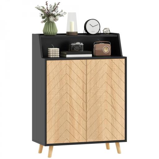 Zapatero Entrada Recibidor con 2 Puertas Estantes Ajustables y Compartimento Abierto 75x35x104 cm Negro y Natural [8]