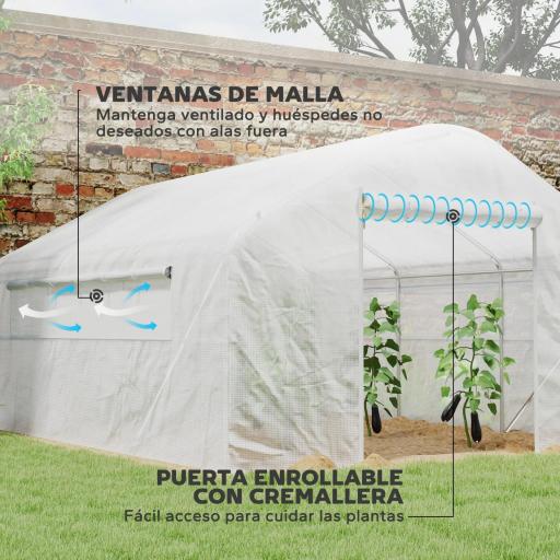 Invernadero de Túnel 4x3x2 m con 2 Ventanas Cubierta de PE Anti-UV y 1 Puerta Enrollable con Cremallera Blanco [4]