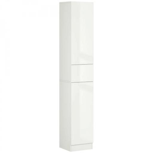 Columna de Baño con 1 Cajón y 5 Estantes Abiertos Mueble Auxiliar de Baño Estilo Moderno 30x28x170 cm Blanco [3]