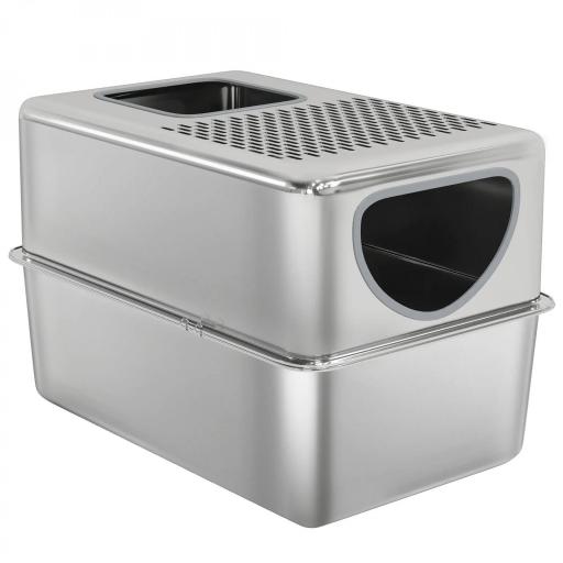 Arenero para Gatos de Acero Inoxidable XL Arenero con Pala Aberturas Dobles Fácil de limpiar Plata [7]