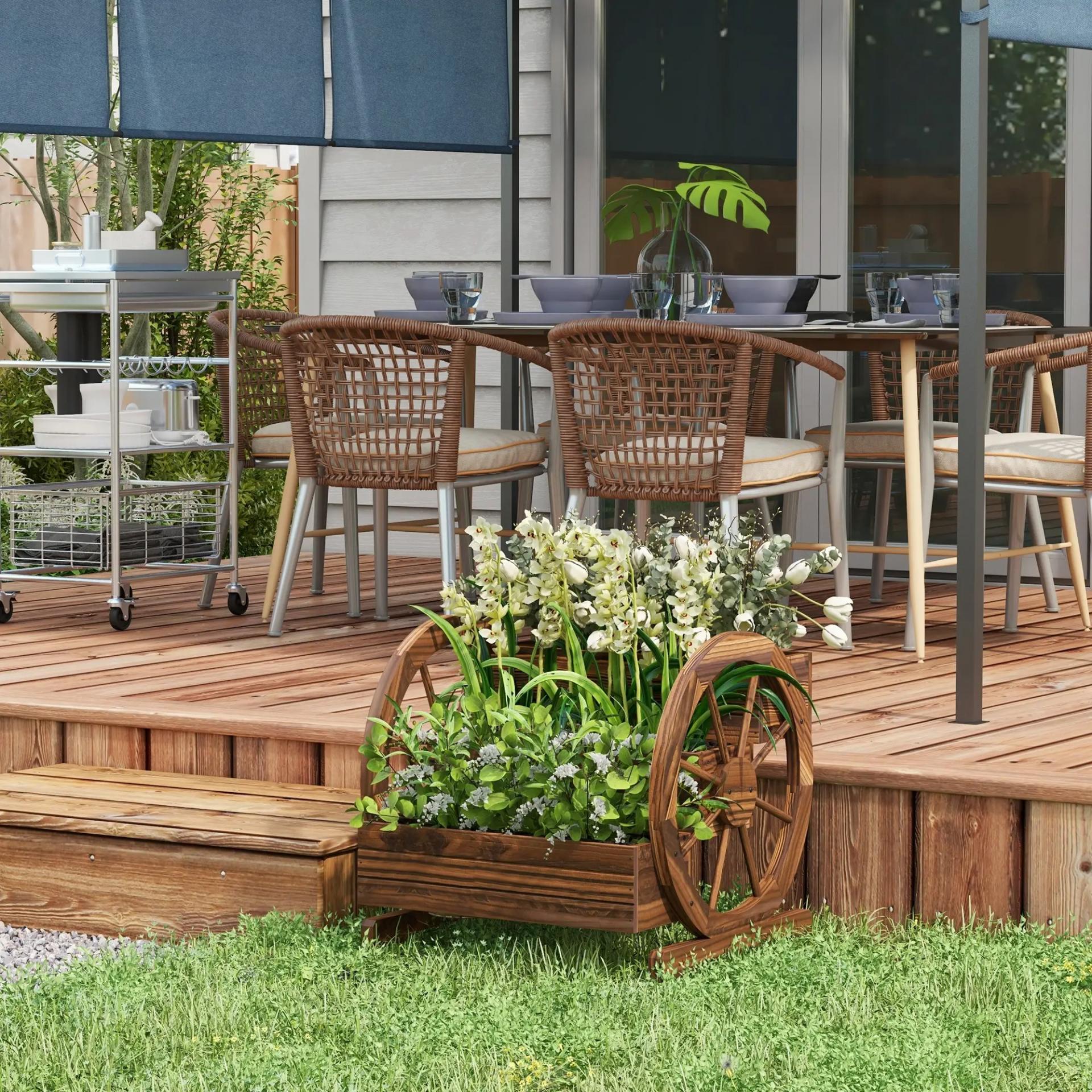 Jardinera de Madera Macetero Exterior de 3 Niveles Diseño de Escalera Orificios de Drenaje 61x62x57 cm Carbonizado