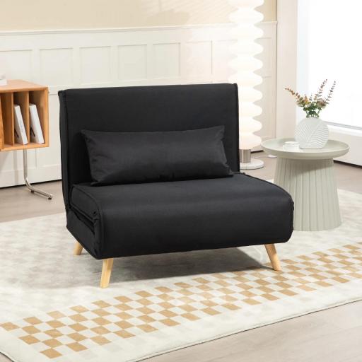 Sillón Cama Plegable con Respaldo Ajustable en 6 Posiciones Almohada Acolchada Carga 350 kg 94x78x80 cm Negro