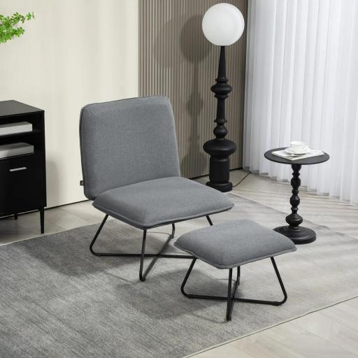 Butaca con Reposapiés Sillón para Lectura con Patas de Acero en Forma de Cruz Gris Oscuro [3]