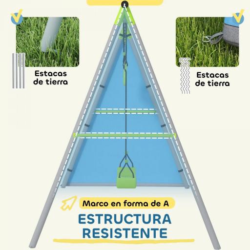 Columpio Infantil 3 en 1 con Tienda Anillas y Altura Ajustable para Niños de 3-8 Años Estructura Metálica 283x180x182 cm [6]