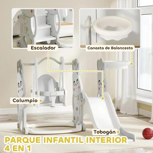 Tobogán Infantil con Columpio con Barandilla y Canasta 4 en 1 para Niños de +18 Meses 147,5x160x107 cm Gris [2]