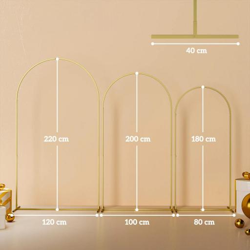 Set de 3 Arcos de Jardín para Rosas de Metal de 220/200/180 cm con Recubrimiento en Polvo para Patio Terraza Dorado [1]