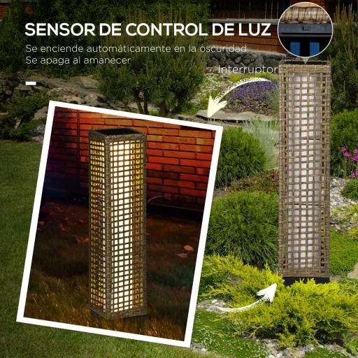 Lámpara Solar de Ratán Sintético con Luces LED Encendido/Apagado Automático para Exterior 15,5x15,5x69 cm Arena [5]