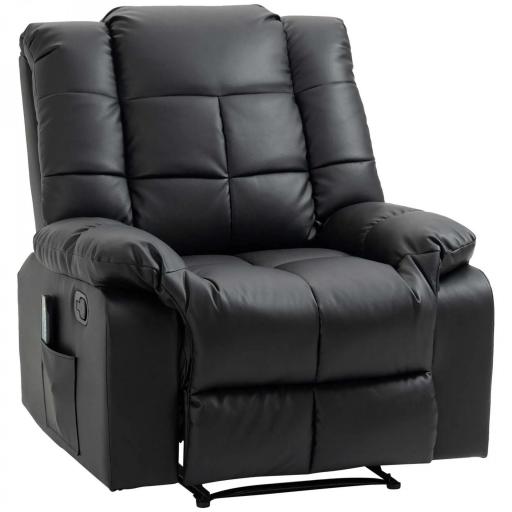 Sillón de Masaje Reclinable con 8 Puntos de Masaje Mando a Distancia Tapizado en PU Reposapiés Bolsillo Lateral Negro [9]