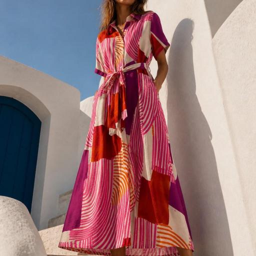 VESTIDO LARGO MULTICOLOR RAYON 