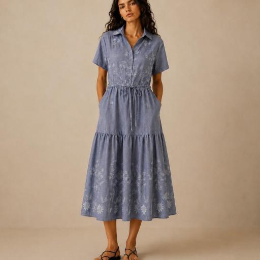 VESTIDO CON CORTE EN LA CINTURA RAYON 