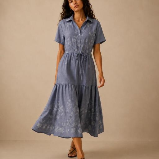 VESTIDO CON CORTE EN LA CINTURA RAYON  [1]