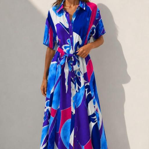 VESTIDO CAMISERO LARGO ESTAMPADO 