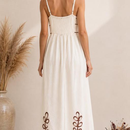 VESTIDO LARGO TIRANTE DETALLES MARRONES  [1]
