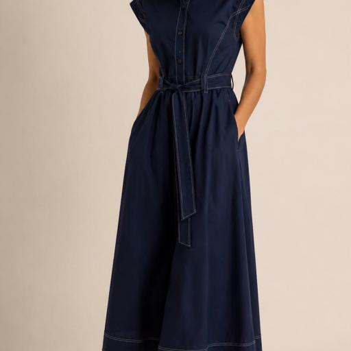 VESTIDO LARGO ESCOTE CAMISERO CON BOLSILLOS 