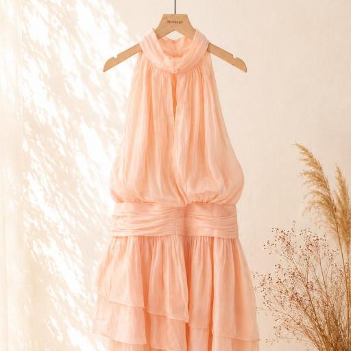 VESTIDO CORTO ESCOTE HALTER DISEÑO DRAPEADO  [1]