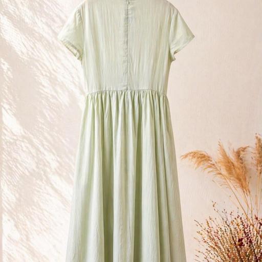 VESTIDO LARGO MANGA CORTA CON DETALLES PLIZADOS  [2]