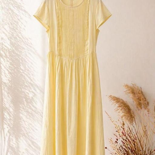 VESTIDO LARGO MANGA CORTA CON DETALLES PLIZADOS  [3]