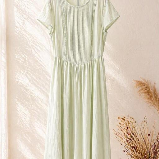 VESTIDO LARGO MANGA CORTA CON DETALLES PLIZADOS  [1]