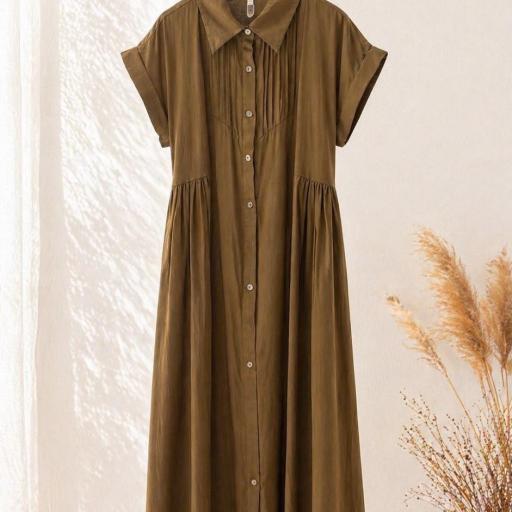 VESTIDO LARGO ESCOTE CAMISERO CON DETALLES 