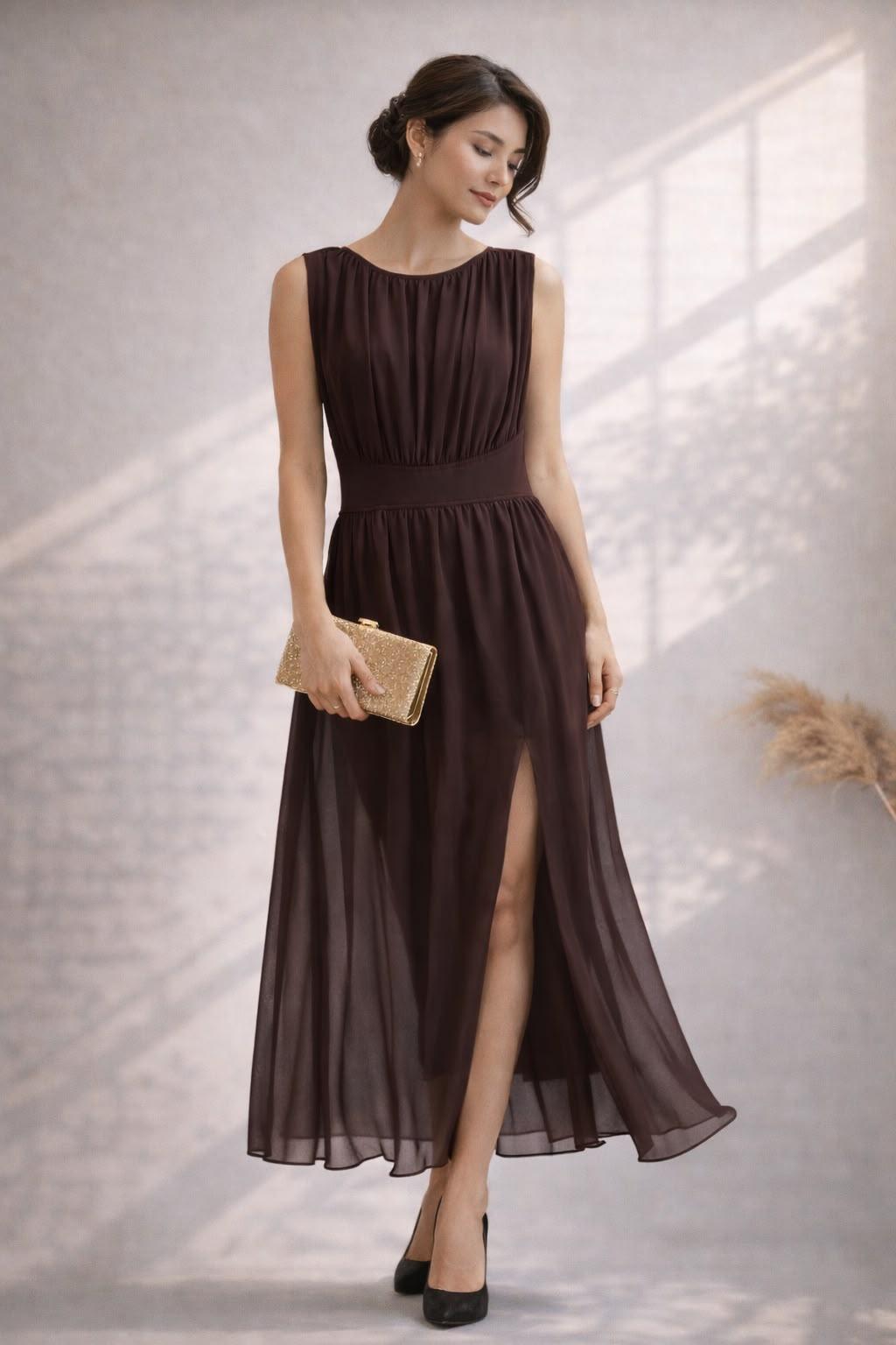 VESTIDO LARGO SIN MANGAS CON AVERTURA LATERAL