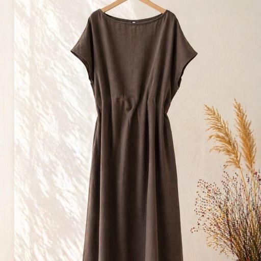 VESTIDO LARGO MANGA CORTA ESCOTE REDONDO 