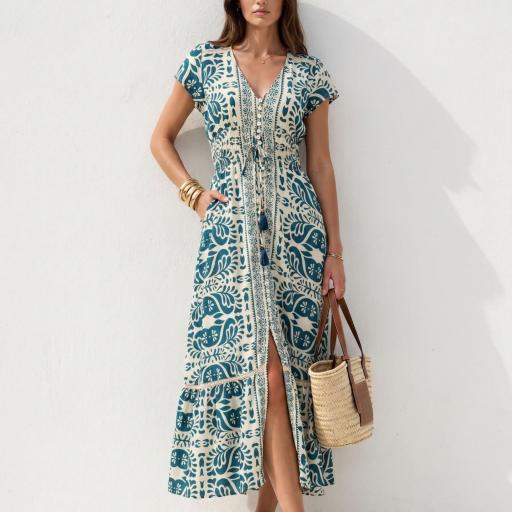 VESTIDO LARGO ESTAMPADO SEDA