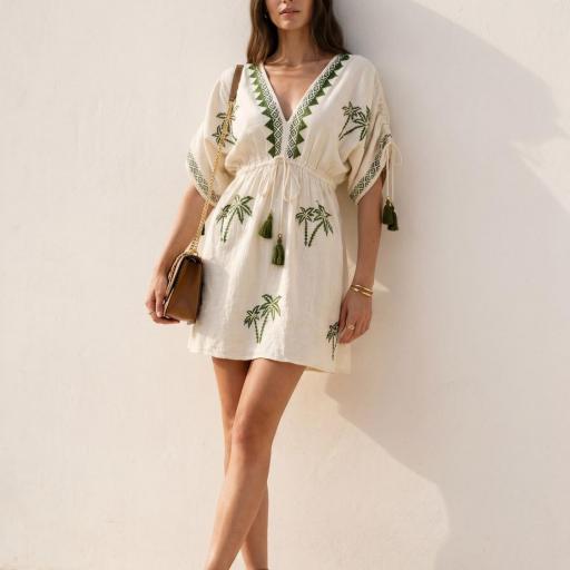 VESTIDO CORTO PALMERA ALGODON BORDADO 