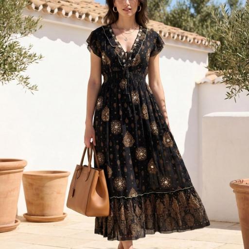 VESTIDO BLOCK PRINT BORDADO ALGODON 