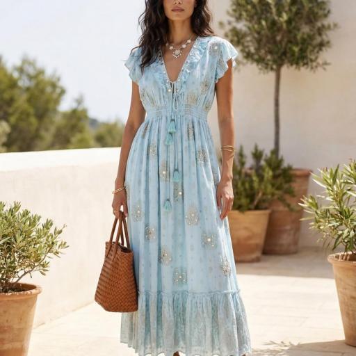 VESTIDO BLOCK PRINT BORDADO ALGODON  [2]