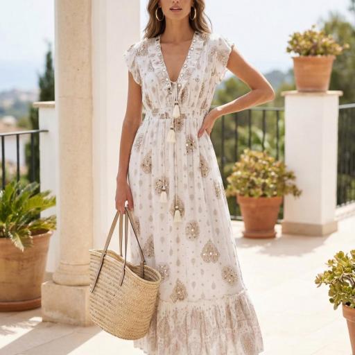 VESTIDO BLOCK PRINT BORDADO ALGODON  [3]