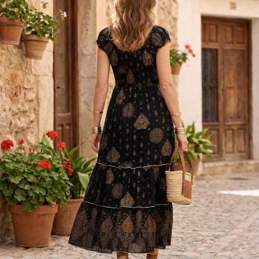 VESTIDO LARGO BLOCKPRINT BORDADO  [1]