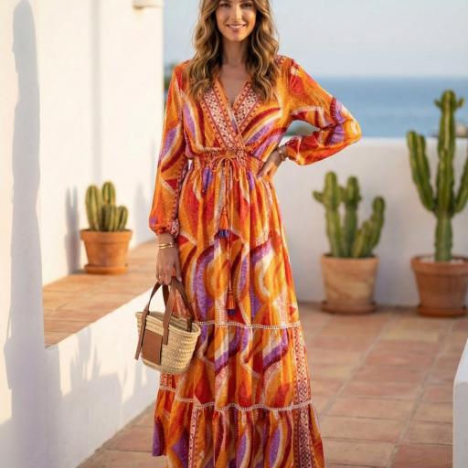 VESTIDO ESTAMPADO CON ENCAJE 