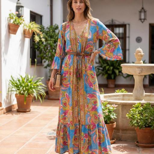 VESTIDO LARGO ESTAMPADO SEDA  [0]
